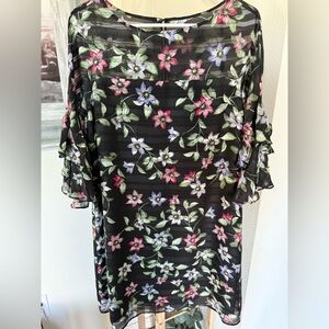 Vince Camuto Black and Green Floral Blouse